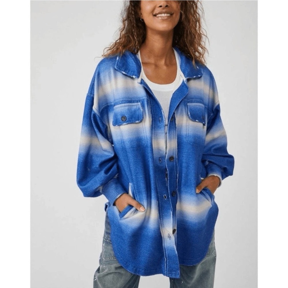 Free People Ruby Jacket, "Deep Sea Combo" blue and white striped colorway XL